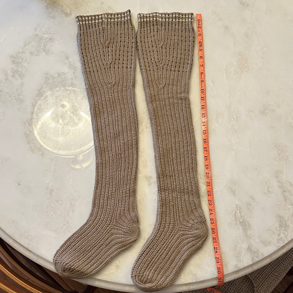 Free People Ribbed Knit Sweater Knee-High Socks in Tan